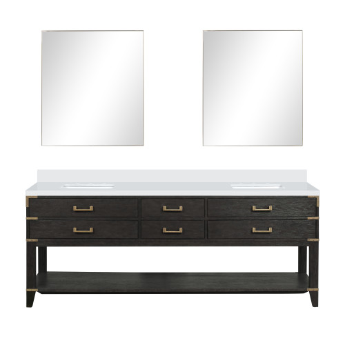 Lexora Norwalk 84 inch W Black Oak Double Sink Vanity Cabinet, Cultured Marble Top, and 36 in Mirrors - LVN84DJ310