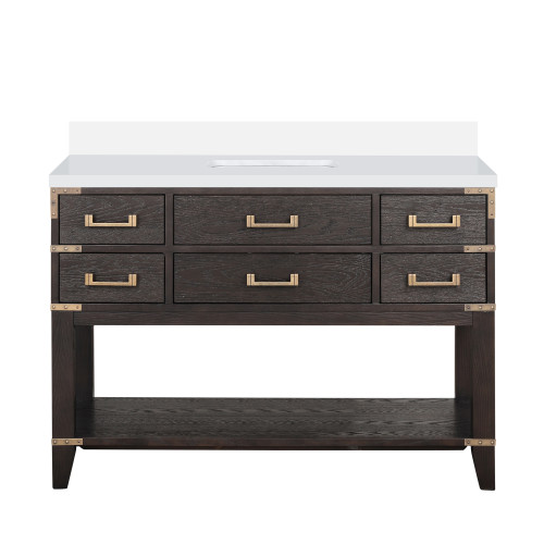 Lexora Norwalk 48 inch W Brown Oak Vanity Cabinet and White Quartz Top - LVN48SK200