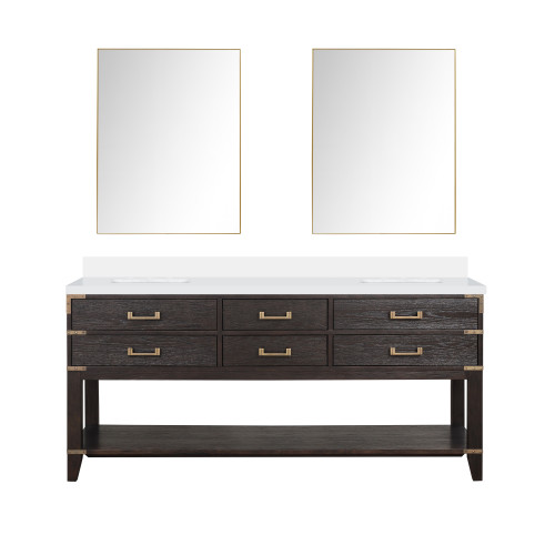 Lexora Norwalk 72 inch W Brown Oak Double Sink Vanity Cabinet, Cultured Marble Top, and 34 in Mirrors - LVN72DK310
