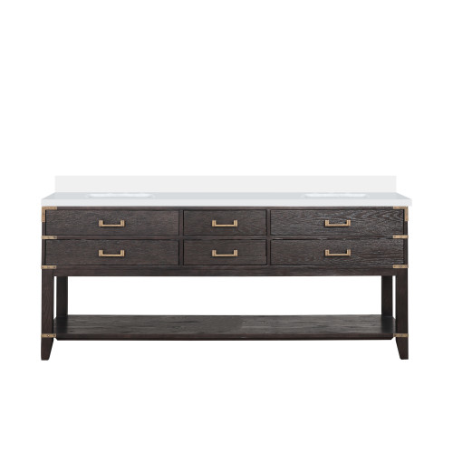Lexora Norwalk 80 inch W Brown Oak Double Sink Vanity Cabinet and Cultured Marble Top - LVN80DK300
