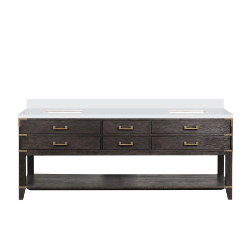 Lexora Norwalk 84 inch W Brown Oak Double Sink Vanity Cabinet and White Quartz Top - LVN84DK200