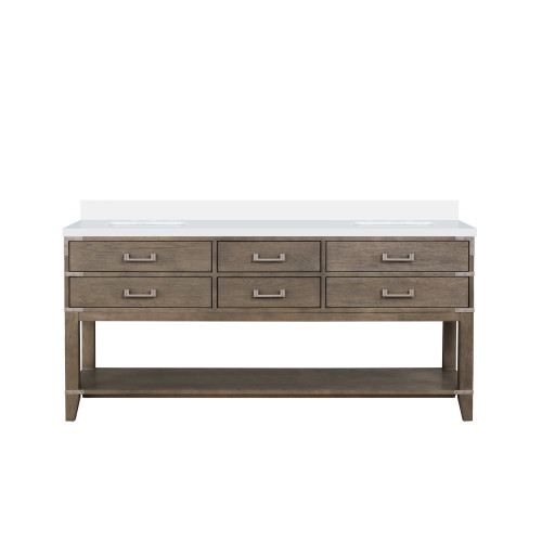 Lexora Norwalk 72 inch W Grey Oak Double Sink Vanity Cabinet and White Quartz Top - LVN72DR200