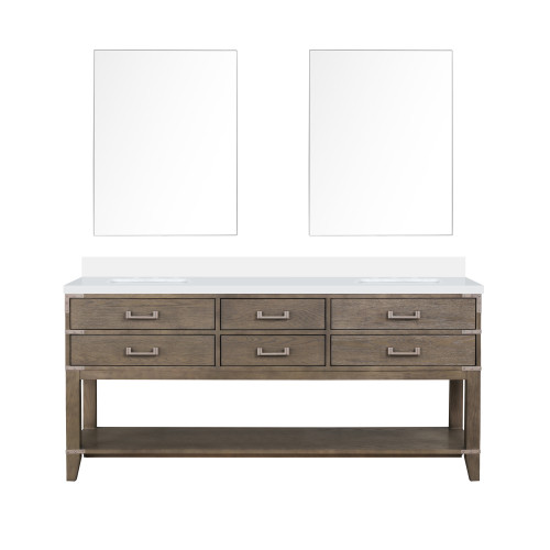 Lexora Norwalk 72 inch W Grey Oak Double Sink Vanity Cabinet, Cultured Marble Top, and 34 in Mirrors - LVN72DR310