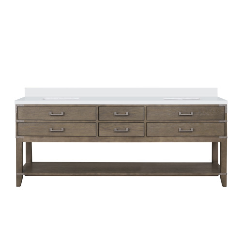 Lexora Norwalk 84 inch W Grey Oak Double Sink Vanity Cabinet and White Quartz Top - LVN84DR200