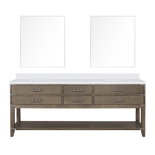 Lexora Norwalk 84 inch W Grey Oak Double Sink Vanity Cabinet, Cultured Marble Top, and 36 in Mirrors - LVN84DR310