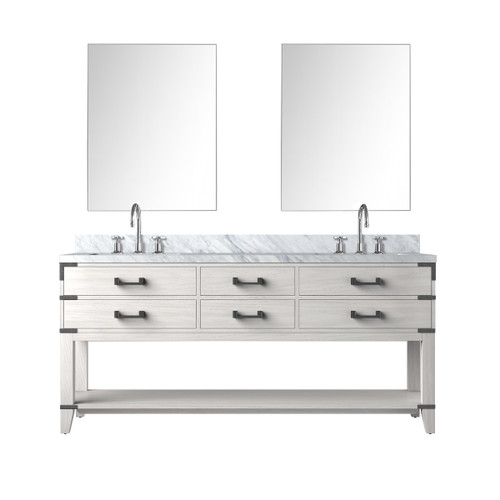 Lexora Norwalk 72 inch W White Oak Double Sink Vanity Cabinet, Carrara Marble Top, Faucet Set, and 34 in Mirrors - LVN72DM111