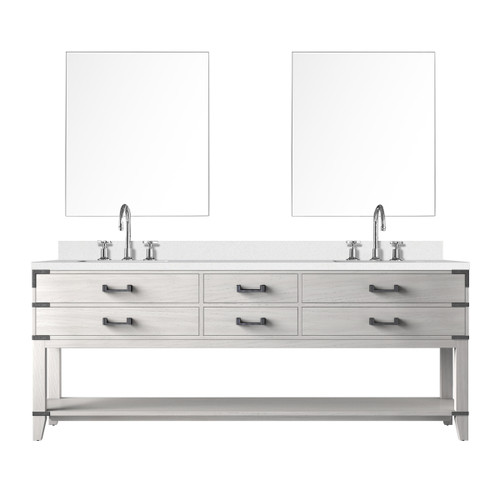 Lexora Norwalk 84 inch W White Oak Double Sink Vanity Cabinet, White Quartz Top, Faucet Set, and 36 in Mirrors - LVN84DM211