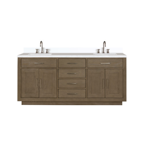 Lexora Abbey 72 inch W Grey Oak Double Sink Vanity Cabinet, Cultured Marble Top, and Faucet Set - LVA72DR301