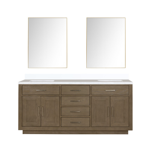 Lexora Abbey 72 inch W Grey Oak Double Sink Vanity Cabinet, Cultured Marble Top, and 34 in Mirrors - LVA72DR310