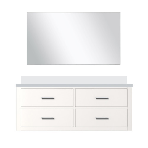 Lexora Castor 48 inch W White Single Bath Wall Hung Vanity Cabinet White Quartz Countertop and 43 in Mirror - LVC48SA210