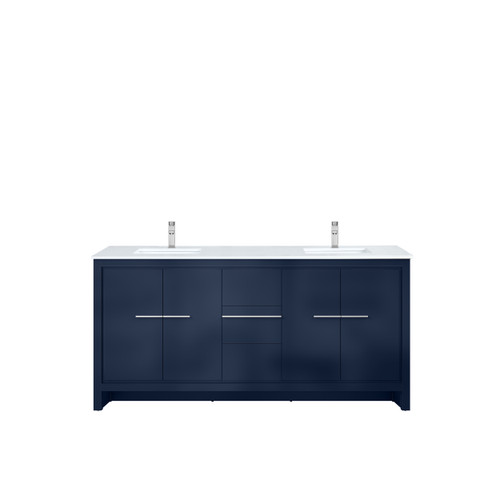 Lexora Lafarre 72 inch W x 20 in D Navy Blue Double Sink Vanity Cabinet, Cultured Marble Top and Chrome Faucet Set - LVLF72DNB301