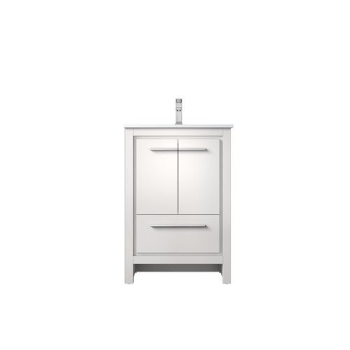 Lexora Lafarre 24 inch W x 20 in D White Bath Vanity Cabinet, Cultured Marble Top and Chrome Faucet Set - LVLF24SW301