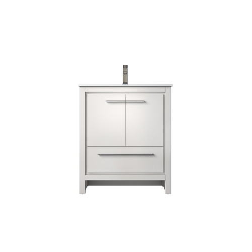 Lexora Lafarre 30 inch W x 20 in D White Bath Vanity Cabinet, White Quartz Top and Gun Metal Faucet Set - LVLF30SW203