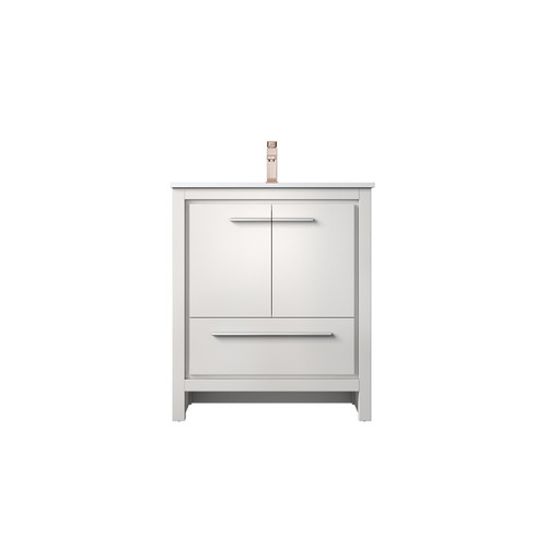 Lexora Lafarre 30 inch W x 20 in D White Bath Vanity Cabinet, White Quartz Top and Rose Gold Faucet Set - LVLF30SW204