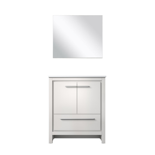 Lexora Lafarre 30 inch W x 20 in D White Bath Vanity Cabinet, White Quartz Top and 28 in Mirror - LVLF30SW210