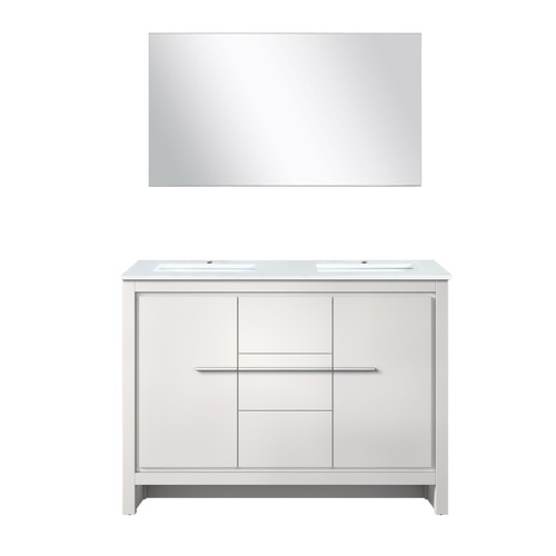 Lexora Lafarre 48 inch W x 20 in D White Double Sink Vanity Cabinet, Cultured Marble Top and 43 in Mirror - LVLF48DW310