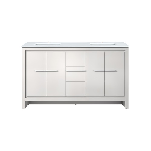 Lexora Lafarre 60 inch W x 20 in D White Double Sink Vanity Cabinet and White Quartz Top - LVLF60DW200