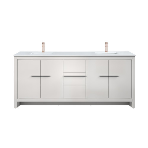 Lexora Lafarre 80 inch W x 20 in D White Double Sink Vanity Cabinet, White Quartz Top and Rose Gold Faucet Set - LVLF80DW204