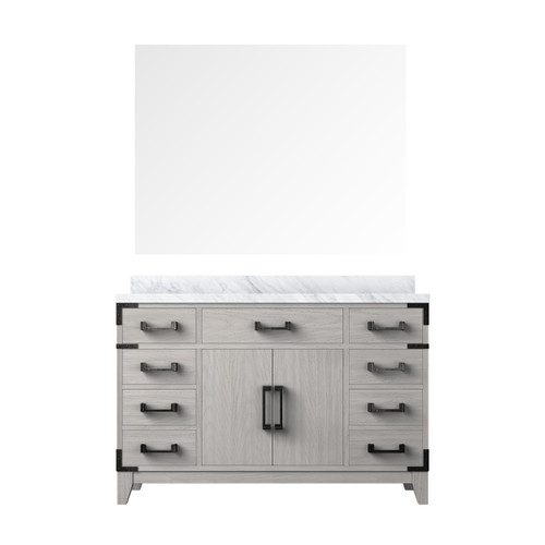 Lexora Laurel 48 inch W White Oak Vanity Cabinet, Carrara Marble Top, and 46 in Mirror - LVL48SM110