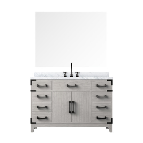 Lexora Laurel 48 inch W White Oak Vanity Cabinet, Carrara Marble Top, Faucet Set, and 46 in Mirror - LVL48SM111