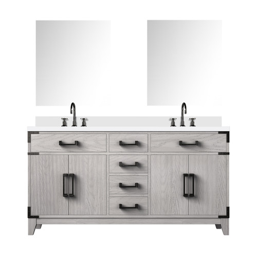 Lexora Laurel 60 inch W White Oak Double Sink Vanity Cabinet, Cultured Marble Top, Faucet Set, and 28 in Mirrors - LVL60DM311