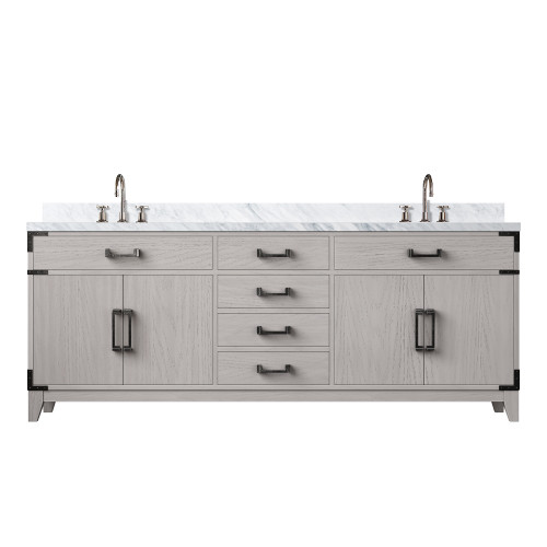 Lexora Laurel 80 inch W White Oak Double Sink Vanity Cabinet, Carrara Marble Top, and Faucet Set - LVL80DM101