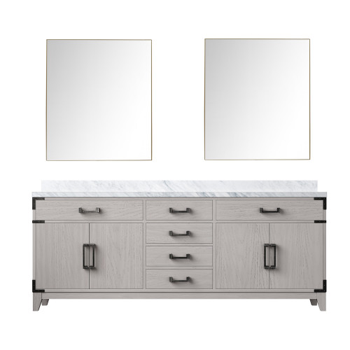 Lexora Laurel 80 inch W White Oak Double Sink Vanity Cabinet, Carrara Marble Top, and 36 in Mirrors - LVL80DM110