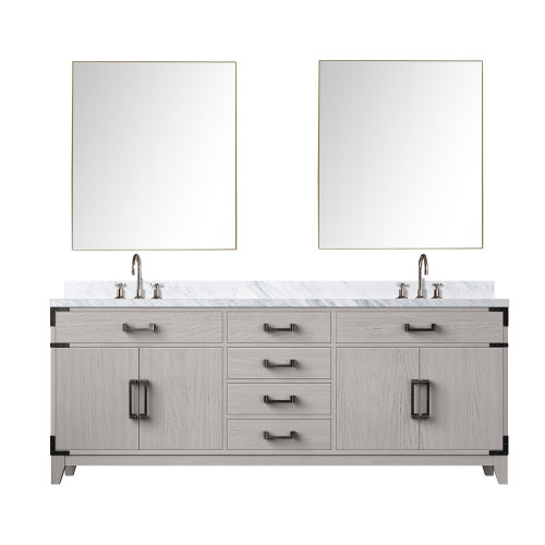 Lexora Laurel 80 inch W White Oak Double Sink Vanity Cabinet, Carrara Marble Top, Faucet Set, and 36 in Mirrors - LVL80DM111