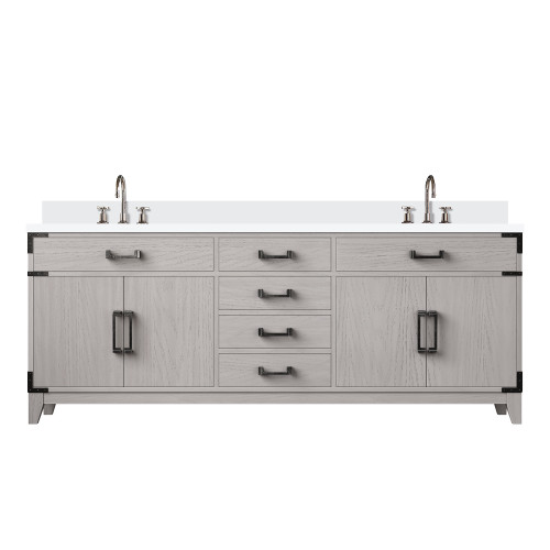 Lexora Laurel 80 inch W White Oak Double Sink Vanity Cabinet, White Quartz Top, and Faucet Set - LVL80DM201