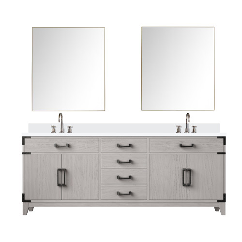 Lexora Laurel 80 inch W White Oak Double Sink Vanity Cabinet, White Quartz Top, Faucet Set, and 36 in Mirrors - LVL80DM211