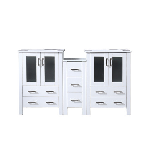 Lexora Volez 60 inch W White Double Sink Vanity Cabinet with Side Cabinet, and White Ceramic Top - LVV60D24A600