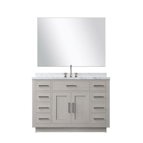 Lexora Abbey 48 inch W White Oak Vanity Cabinet Carrara Marble Countertop, 43 in Mirror and Faucet Set - LVA48SM111