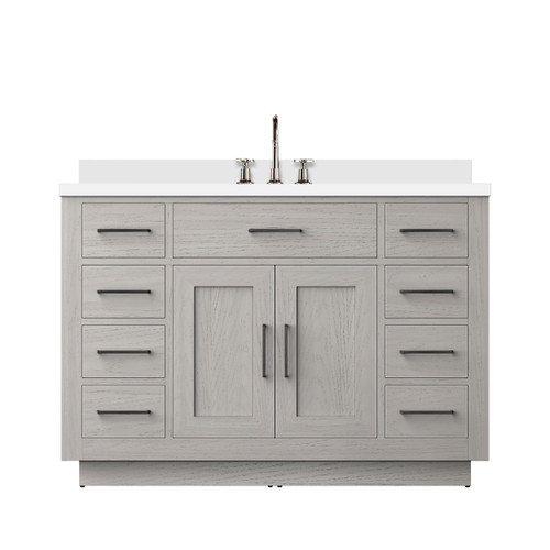 Lexora Abbey 48 inch W White Oak Vanity Cabinet, White Quartz Top, and Faucet Set - LVA48SM201