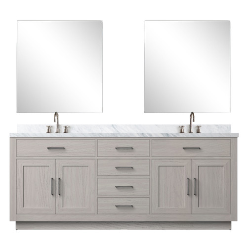 Lexora Abbey 80 inch W White Oak Double Sink Vanity Cabinet Carrara Marble Countertop, 30 in Mirrors and Faucet Set - LVA80DM111