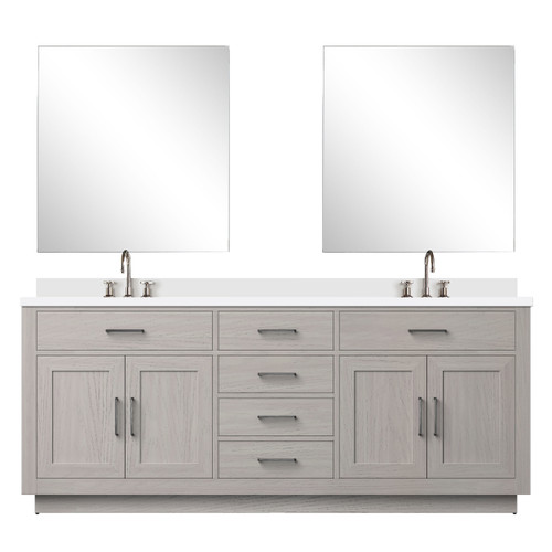 Lexora Abbey 80 inch W White Oak Double Sink Vanity Cabinet White Quartz Countertop, 30 in Mirrors and Faucet Set - LVA80DM211