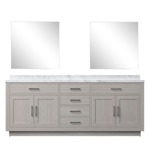Lexora Abbey 84 inch W White Oak Double Sink Vanity Cabinet Carrara Marble Countertop and 34 in Mirrors - LVA84DM110
