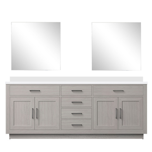 Lexora Abbey 84 inch W White Oak Double Sink Vanity Cabinet White Quartz Countertop and 34 in Mirrors - LVA84DM210