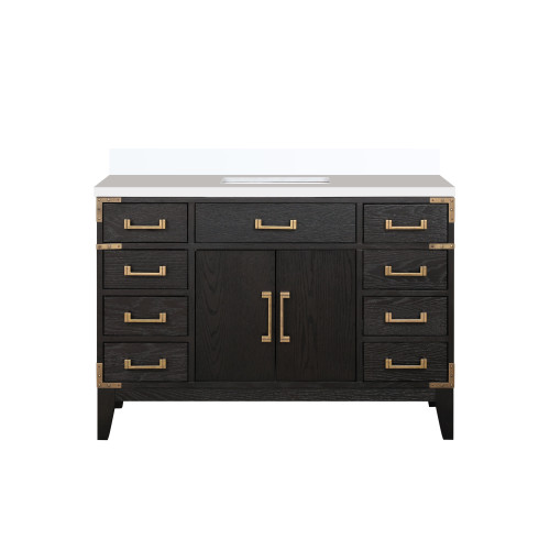 Lexora Laurel 48 inch W Black Oak Vanity Cabinet and White Quartz Top - LVL48SJ200