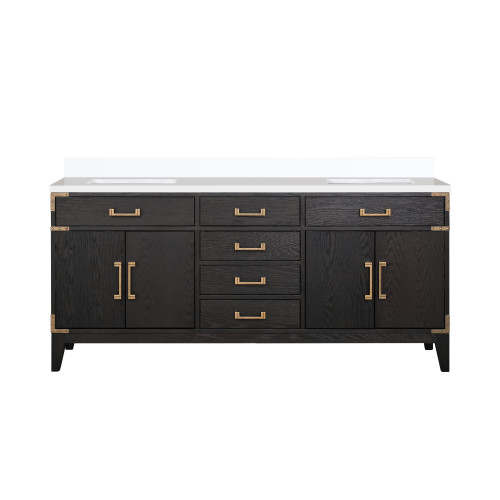 Lexora Laurel 72 inch W Black Oak Double Sink Vanity Cabinet and Cultured Marble Top - LVL72DJ300