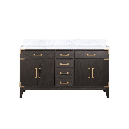 Lexora Laurel 60 inch W Brown Oak Double Sink Vanity Cabinet and Carrara Marble Top - LVL60DK100
