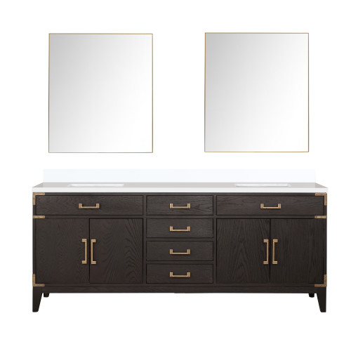 Lexora Laurel 80 inch W Brown Oak Double Sink Vanity Cabinet, White Quartz Top, and 36 in Mirrors - LVL80DK210