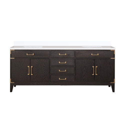Lexora Laurel 80 inch W Brown Oak Double Sink Vanity Cabinet and Cultured Marble Top - LVL80DK300