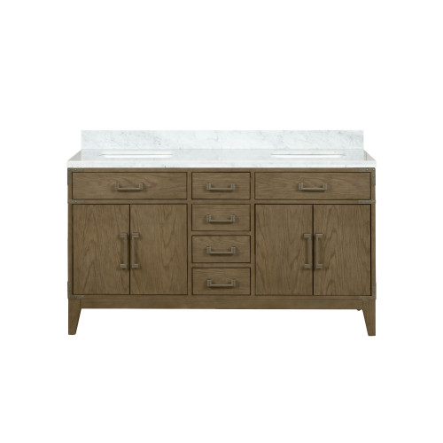 Lexora Laurel 60 inch W Grey Oak Double Sink Vanity Cabinet and Carrara Marble Top - LVL60DR100