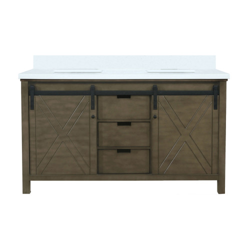 Lexora Marsyas 60 inch W Rustic Brown Double Sink Vanity Cabinet and Cultured Marble Countertop - LVM60DK300
