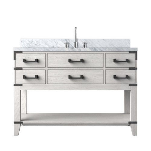 Lexora Norwalk 48 inch W White Oak Vanity Cabinet, Carrara Marble Top, and Faucet Set - LVN48SM101