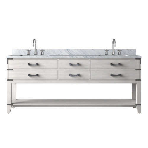 Lexora Norwalk 80 inch W White Oak Double Sink Vanity Cabinet, Carrara Marble Top, and Faucet Set - LVN80DM101