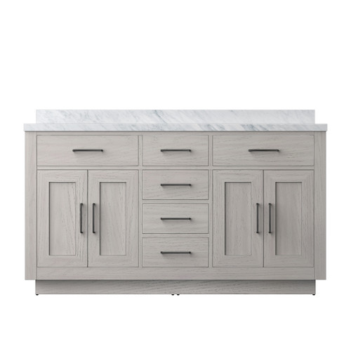 Lexora Abbey 60 inch W White Oak Double Sink Vanity Cabinet and Carrara Marble Top - LVA60DM100