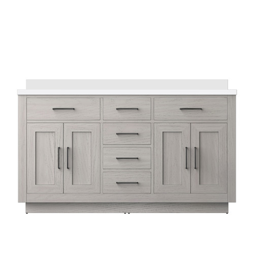 Lexora Abbey 60 inch W White Oak Double Sink Vanity Cabinet and White Quartz Top - LVA60DM200