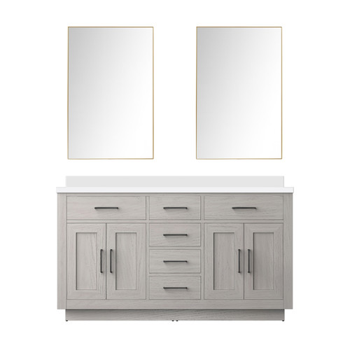 Lexora Abbey 60 inch W White Oak Double Sink Vanity Cabinet Cultured Marble Countertop and 55 in Mirror - LVA60DM310