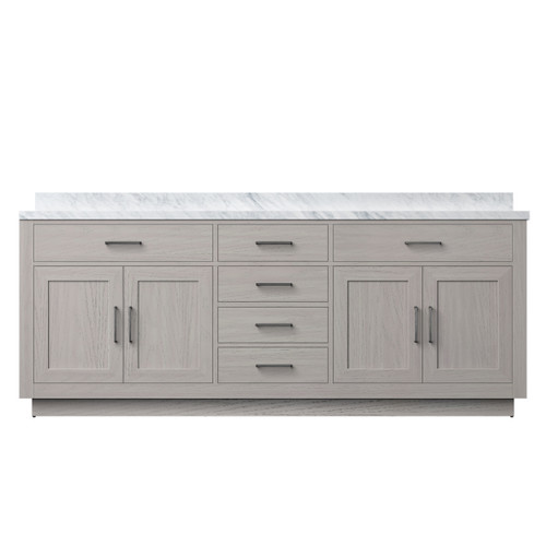 Lexora Abbey 84 inch W White Oak Double Sink Vanity Cabinet and Carrara Marble Top - LVA84DM100